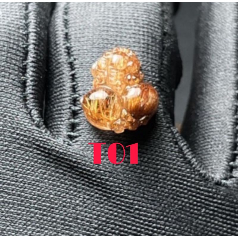 Mặt nhẫn tỳ hưu đá tóc nâu vàng VIP chế tác thủ công kích tài lộc