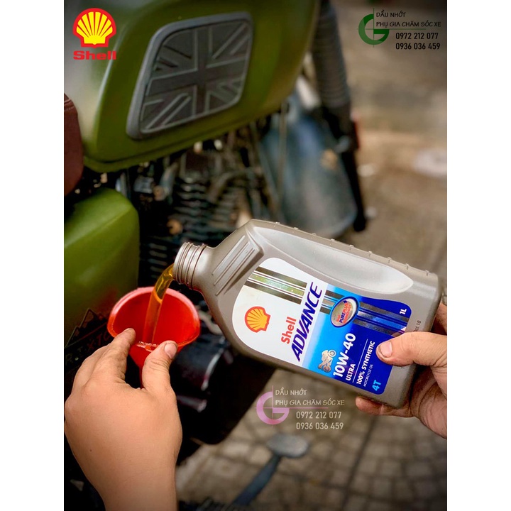 Dầu nhớt Shell Advance Ultra 10W40 hàng châu ÂU, tổng hợp 100% - dầu nhớt cho xe máy, xe côn tay, PKL