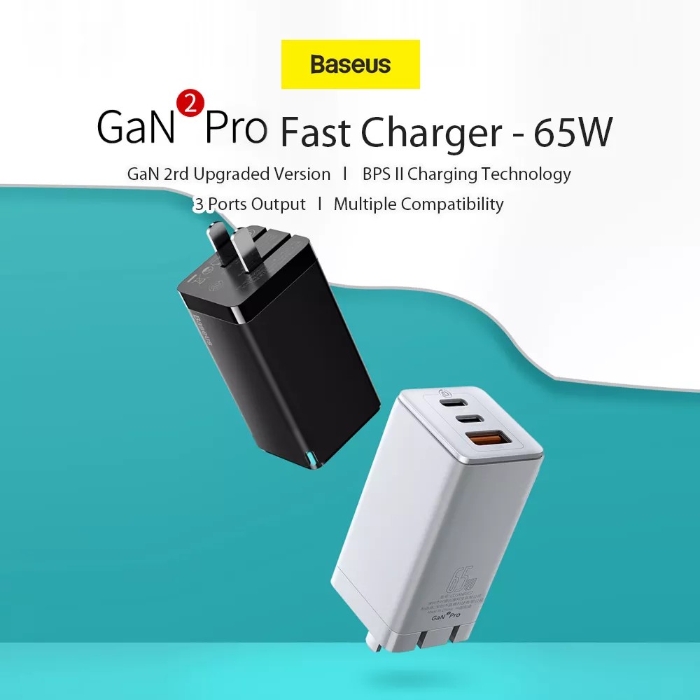 [Free Charging Cable]Baseus 65W GaN 2 Pro Fast USB Charger Quick Charge 4.0 3.0 AFC SCP USB PD Charger