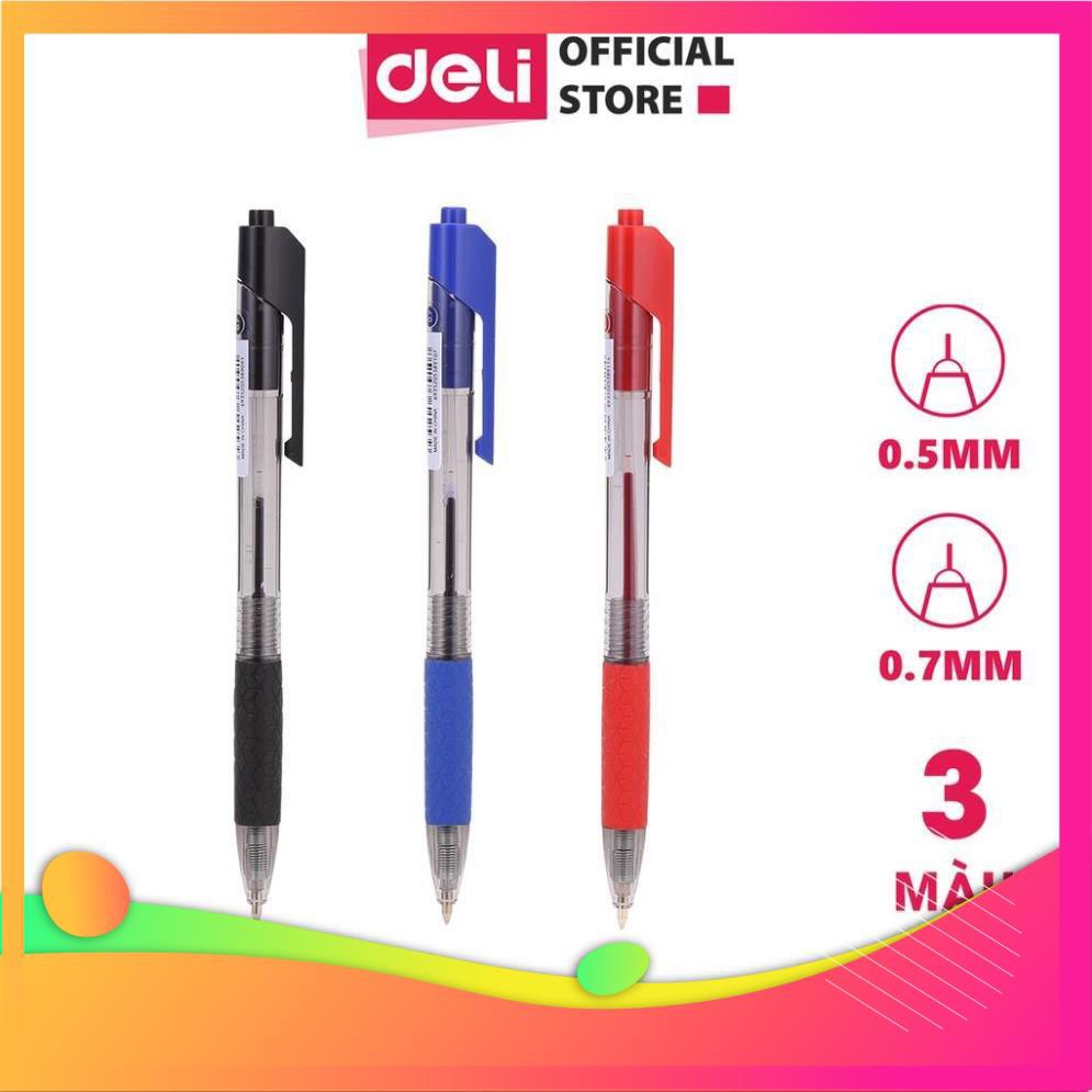 Bút bi dầu Deli - 0.5mm/0.7mm - đầu bấm, mực Xanh/Đen/Đỏ -12 cây/hộp -EQ01830 / EQ01930 HG1307 HG1307
