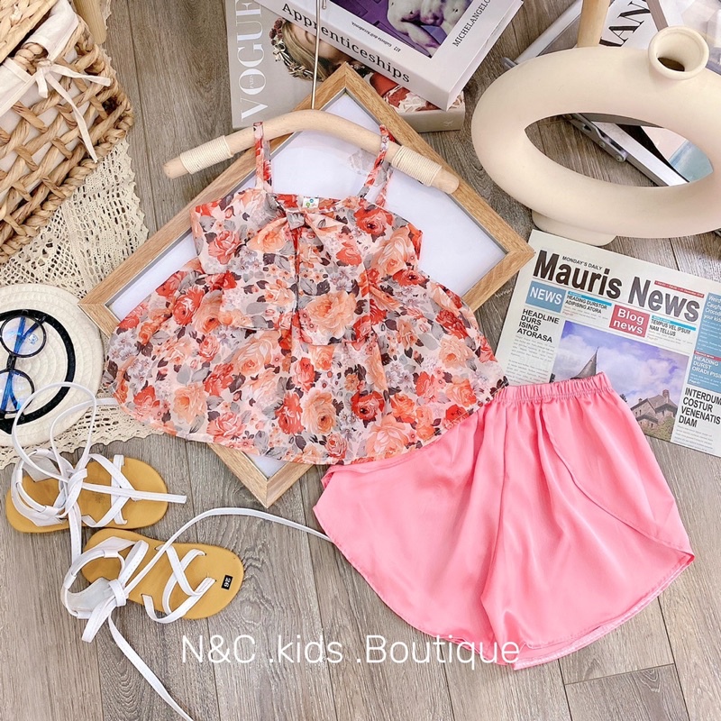 Set áo von tơ quần lụa cho bé gái