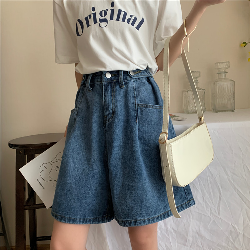 Quần Short Denim Nữ Lưng Cao Dáng Rộng Phong Cách Hàn Quốc Với 3 Màu Tùy Chọn