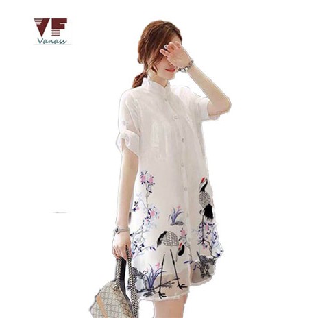 FREESHIP ĐƠN 99K_Đầm xuông cổ trụ in hạc cao cấp | BigBuy360 - bigbuy360.vn