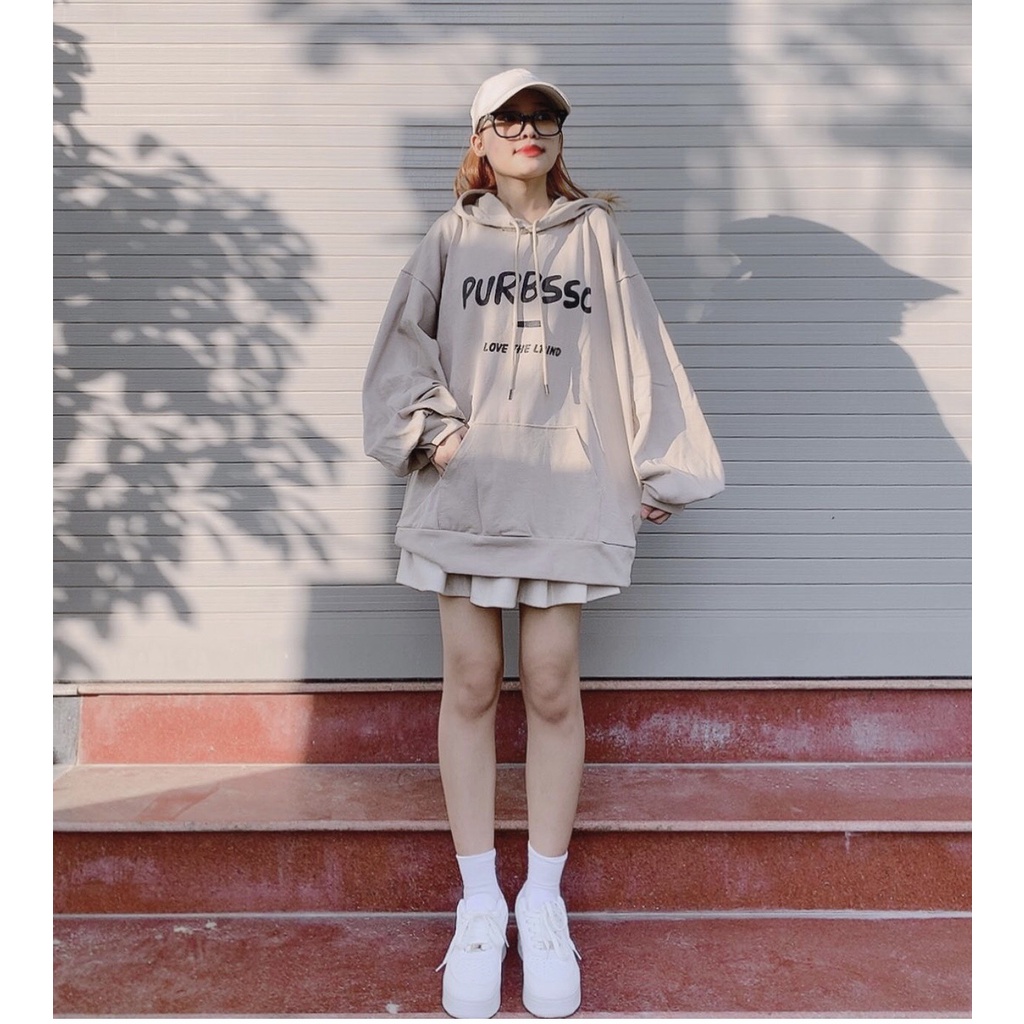 Áo nỉ hoodie in chữ Pur nữ - Sweater dáng rộng dài tay có mũ- HANHAN SHOP | BigBuy360 - bigbuy360.vn