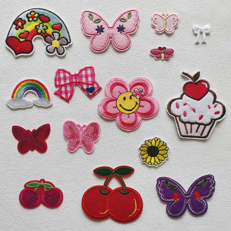 Sticker Ủi Thêu Hình Bướm / Cherry / Cầu Vồng Xinh Xắn