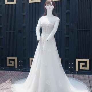 Váy cưới đuôi lê dài eo58-72