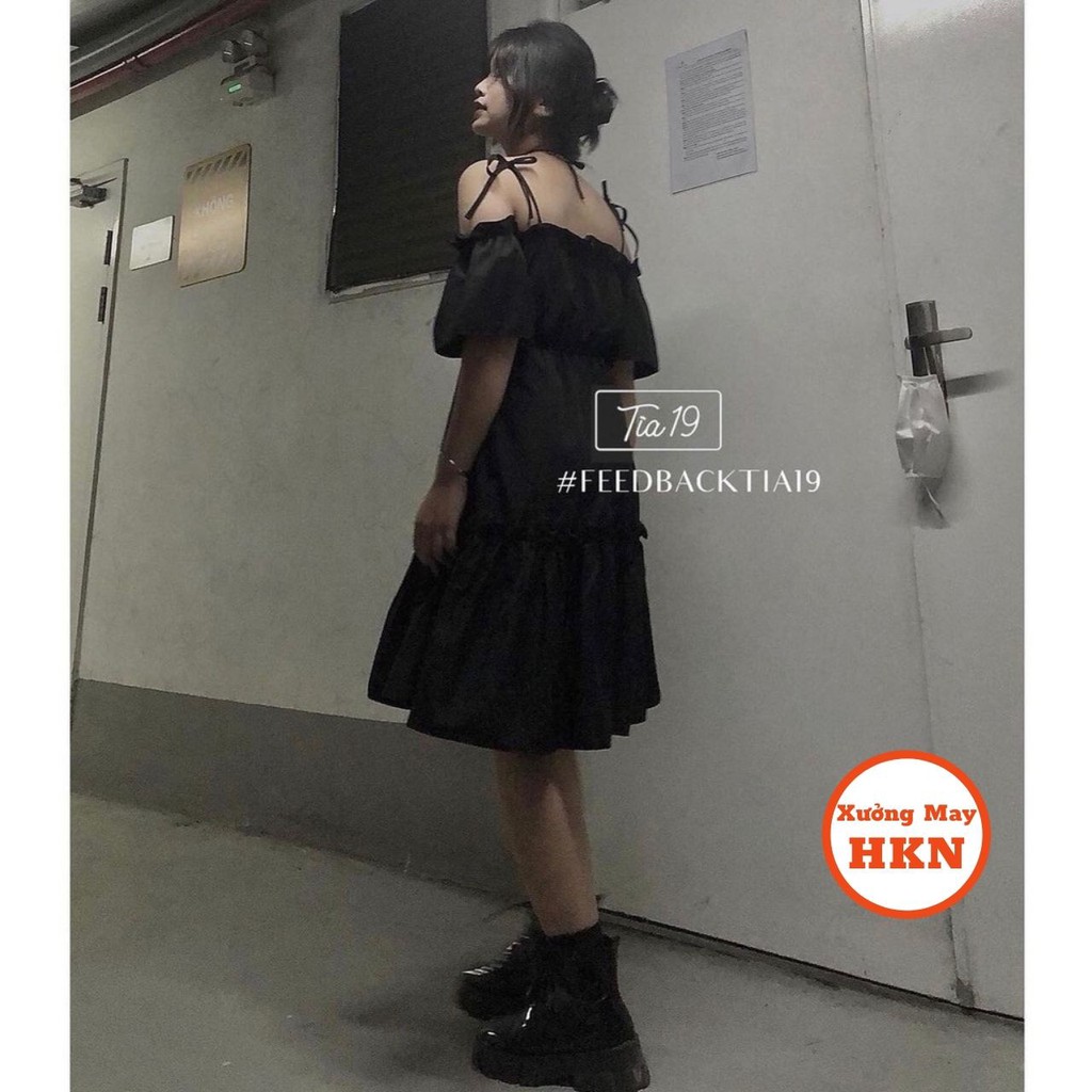 Váy Trễ Vai Đan Dây Ngực Màu Đen Chất Đũi Mã 122 Xưởng May HKN | BigBuy360 - bigbuy360.vn