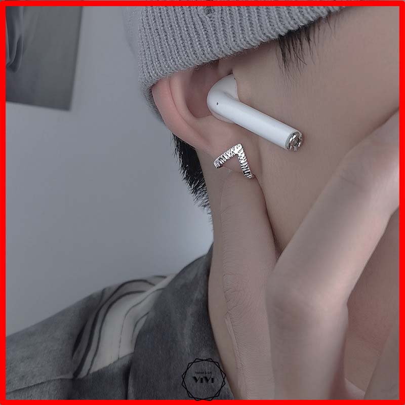 Bông tai bạc nam móng dê Hoof – khuyên tai bạc ViVi_Gift
