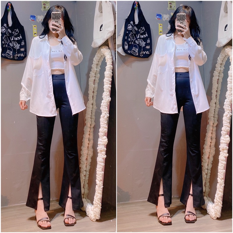 ( Hình shop tự chụp) Quần ống loe cắt ống hot trend, chiếc quần thần thánh giúp chân trông thon và dài
