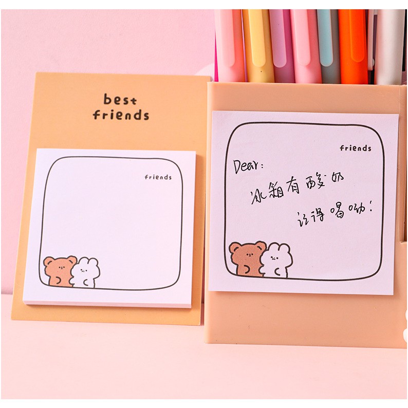 Giấy note ghi chú dán được hình gấu nâu thỏ trắng cute dễ thương (30 tờ)