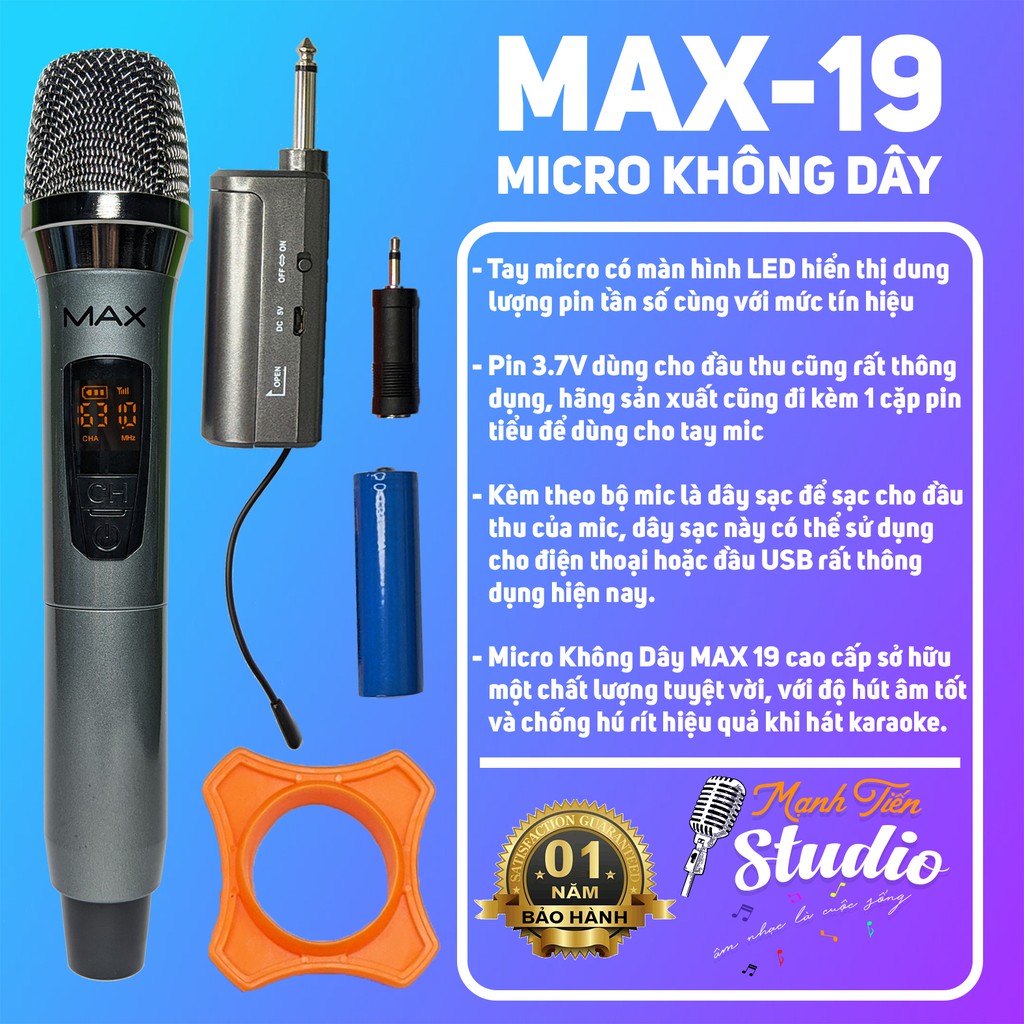 [SẢN PHẨM HOT] Micro không dây MAX19 dành cho karaoke gia đình,hát live stream,loa kéo âm thanh trung thực và dễ sử dụng