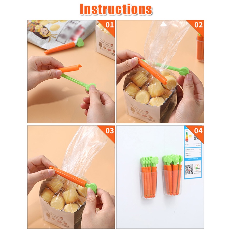 Set 5 kẹp túi thức ăn hình củ cà rốt dễ thương chống ẩm mốc có nam châm gắn tủ lạnh tiện dụng
