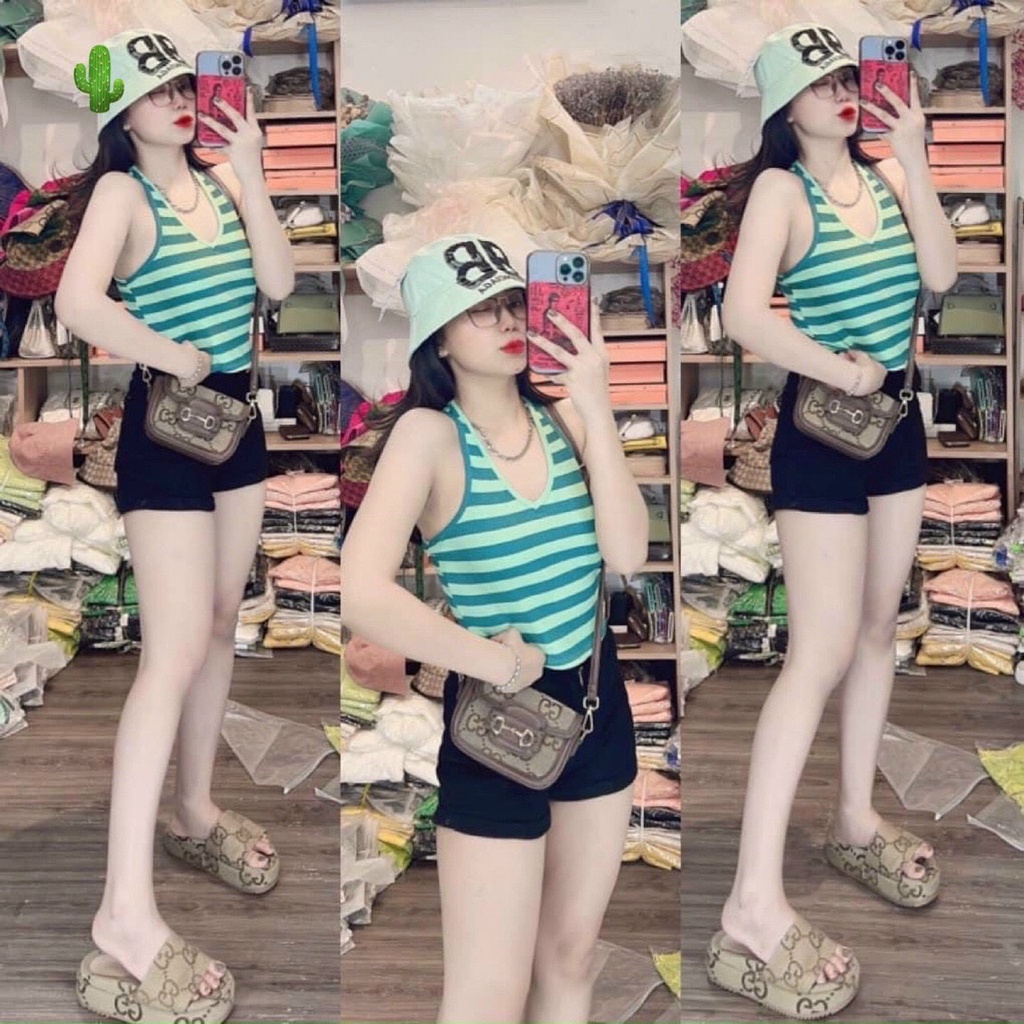 áo kiểu cổ v sát nách kẻ sọc ngang màu sắc đẹp p