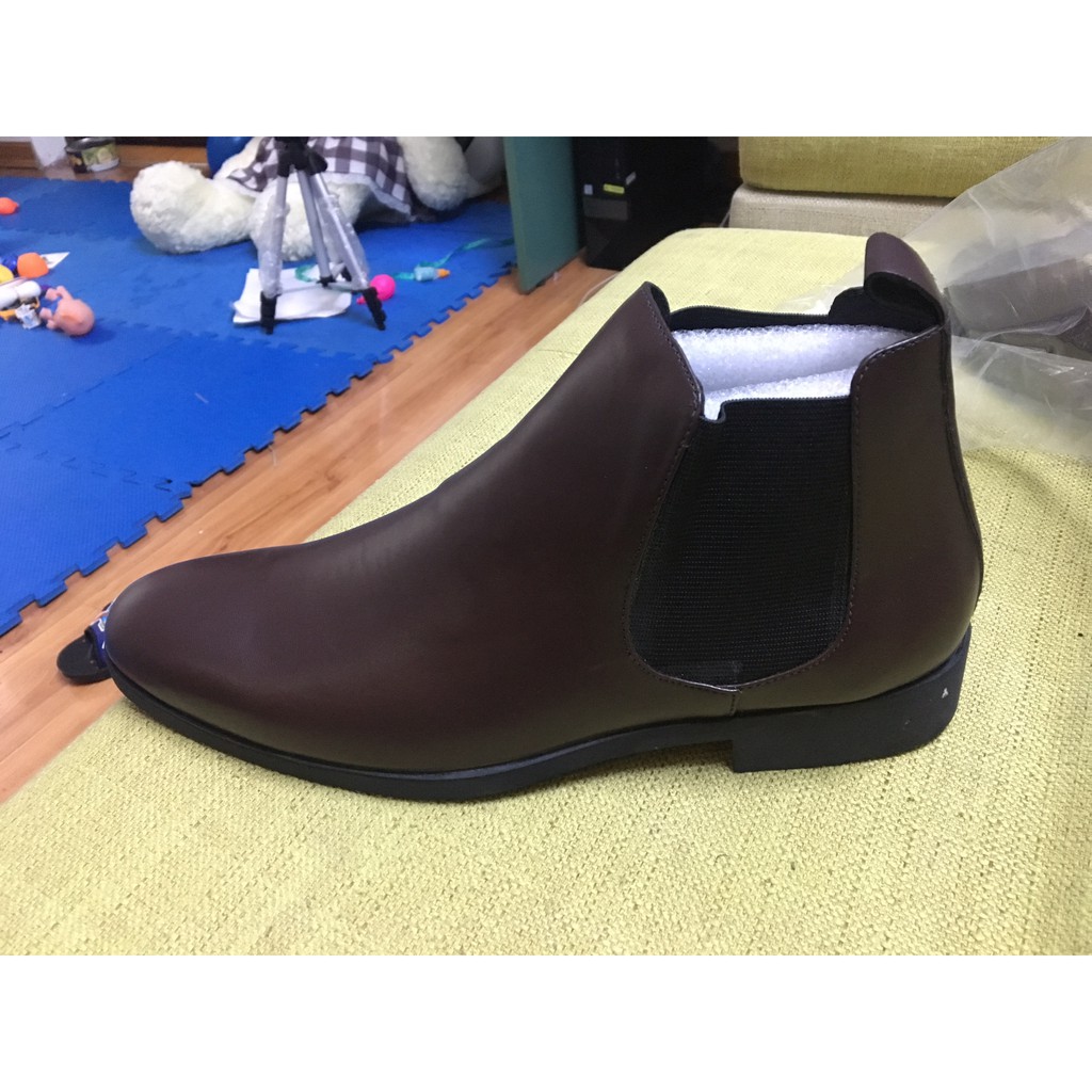 [Giày da chống nhăn][Tặng tất khử mùi] Giày Chelsea boot nâu trơn tăng chiều cao 4cm | BigBuy360 - bigbuy360.vn