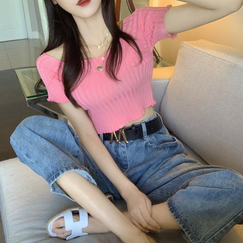 Xiaozhainv Áo dệt kim nữ dáng ôm tay ngắn thời trang gợi cảm