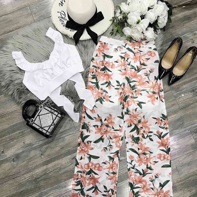 Sét áo kiểu quần hoa