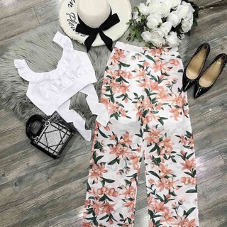 Sét áo kiểu quần hoa