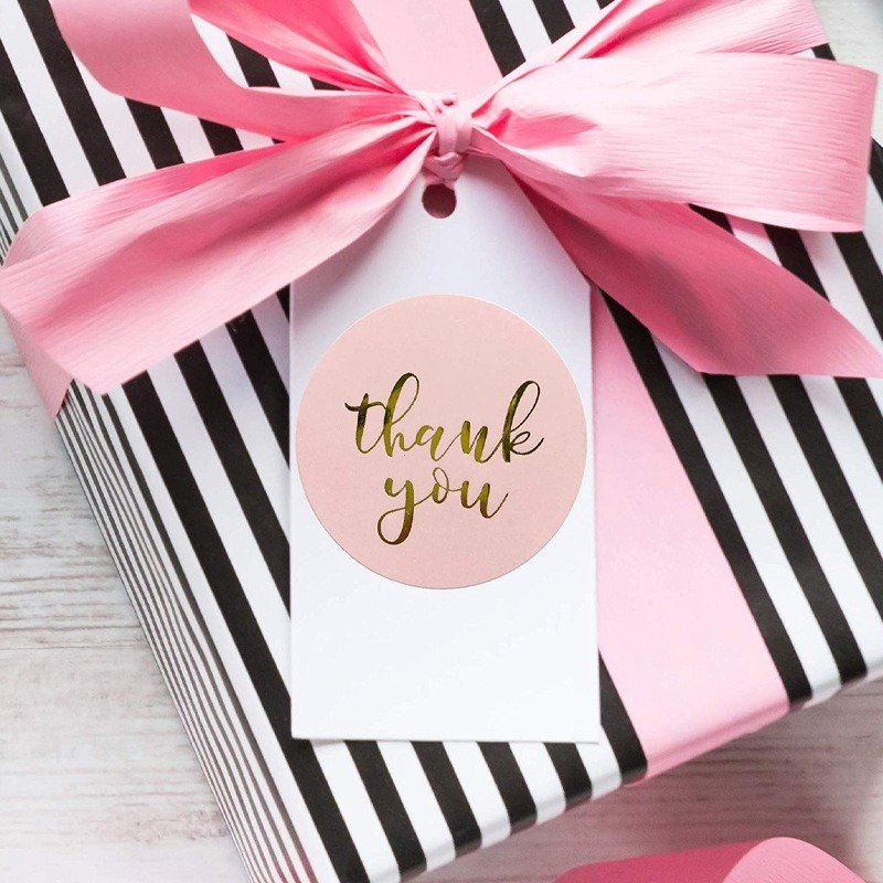 Cuộn 500 miếng dán hình tròn in chữ Thank You trang trí hộp bánh cưới/bánh kem kích thước 2.5CM/1inch