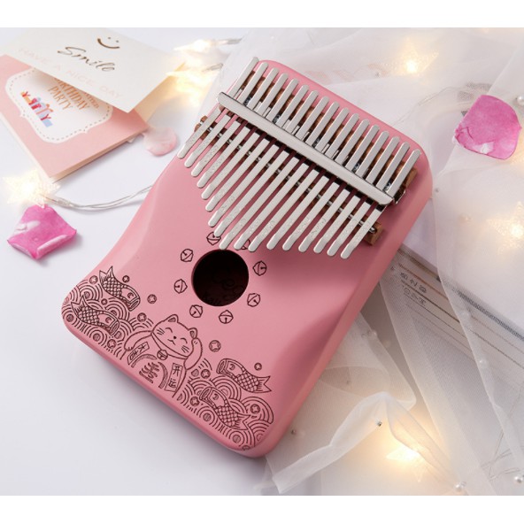 [TẶNG TÚI ĐEO + FREESHIP] Đàn Kalimba chính hãng &quot;MÈO THẦN TÀI MAY MẮN&quot; gỗ mahogany 17 phím khắc nốt sẵn