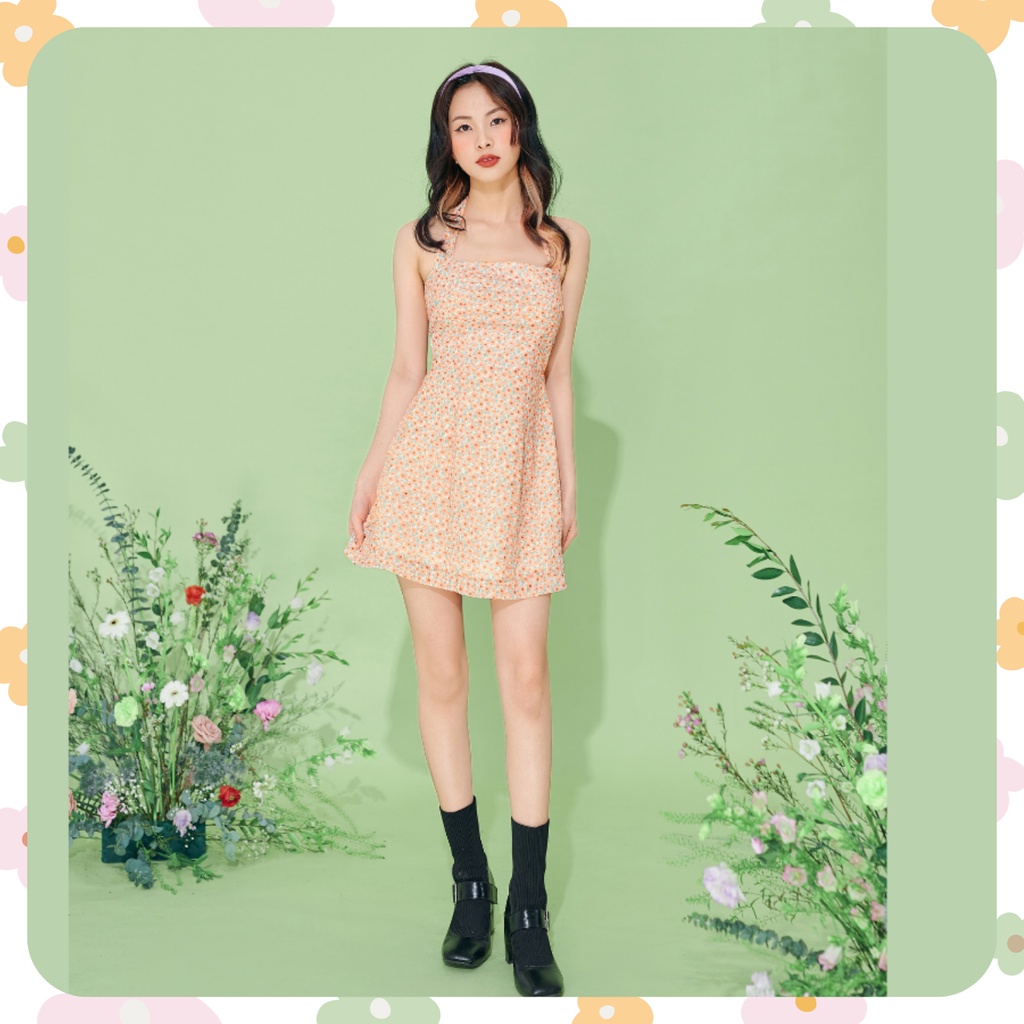 Váy yếm hoa nhí mini cột nơ dáng A Lora Dress by Gum Tailor