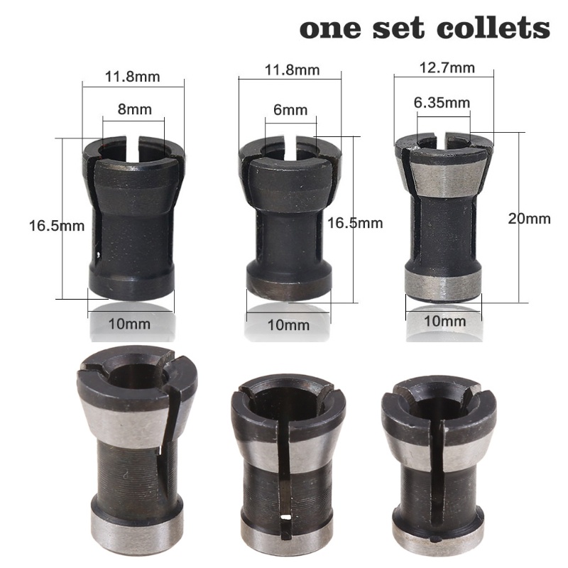 Set 3 Đầu Kẹp Mũi Phay 6mm 6.35mm 8mm Chuyên Dụng