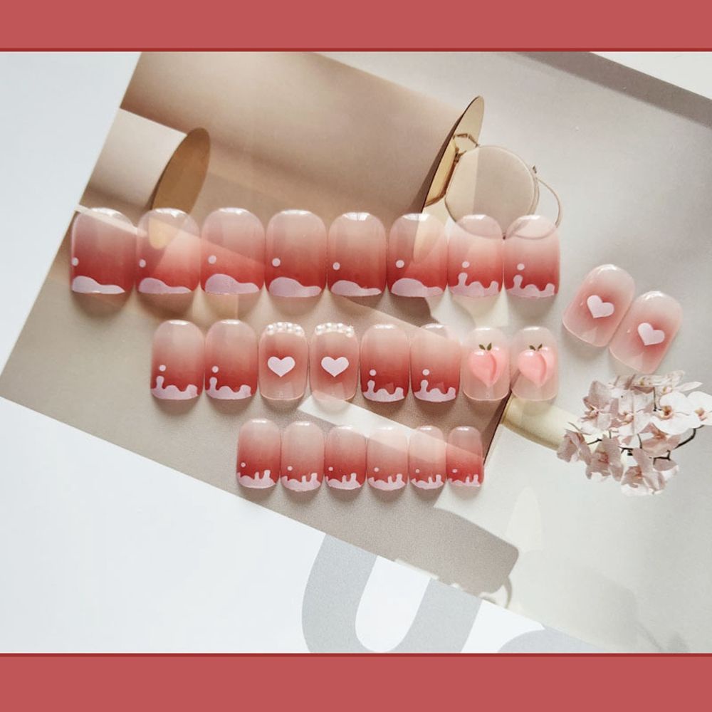 [Hàng mới về] Hộp 24 móng tay giả ngắn/ vuông/ tròn/ trái tim đính nơ xinh xắn có thể tháo rời sử dụng tiện lợi