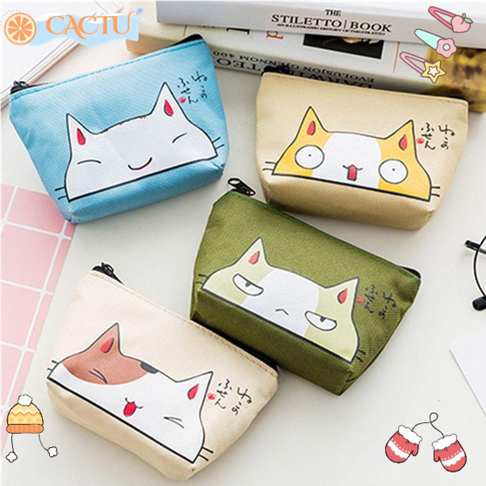 Ví Đựng Tiền Xu Mini Có Khóa Kéo In Họa Tiết Mèo Hoạt Hình Dễ Thương