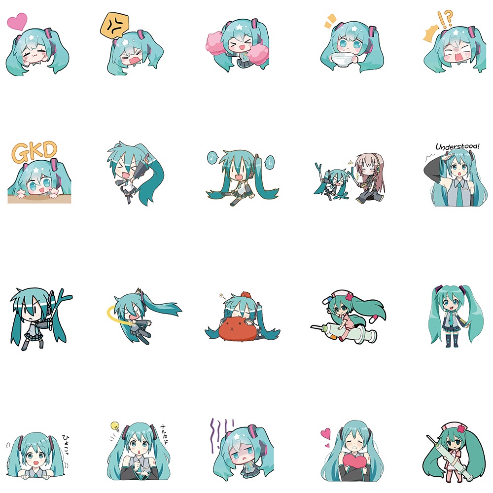 Set 65 Miếng Dán Trang Trí Điện Thoại/Va Li/Notebook Hình Chibi Hatsune Miku Đáng Yêu