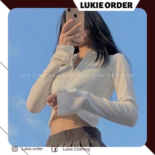Áo thun tăm croptop cổ polo dài tay mỏng