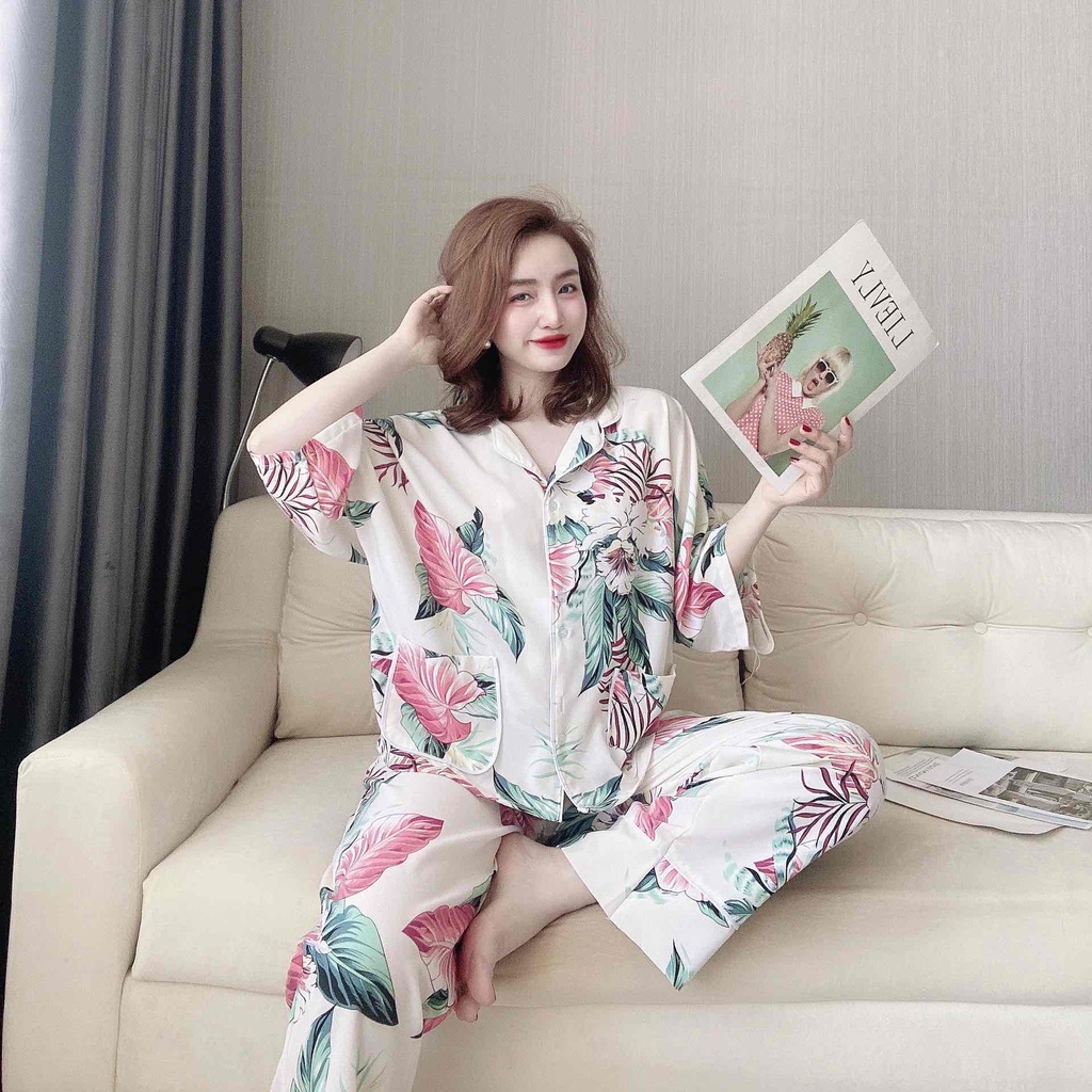 Đồ bộ nữ thiết kế Pijama dài tay cánh dơi chất liệu lụa mamgo cao cấp freesize dưới 60kg