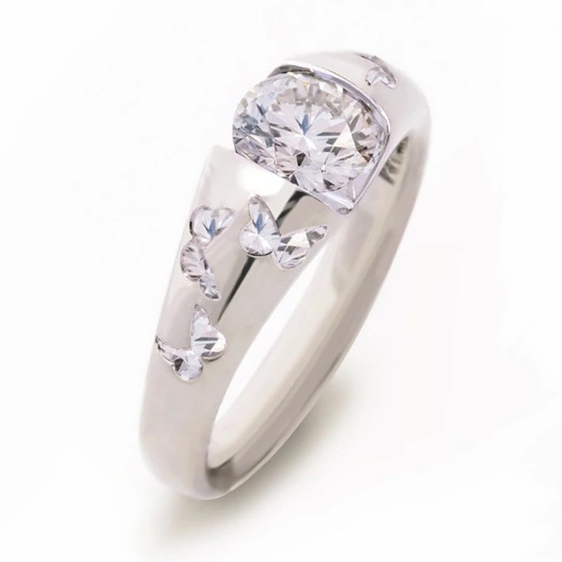 Nhẫn đính hôn kim cương đá quý trắng bướm thời trang nữ thanh lịch