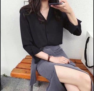 Áo sơmi lụa cổ vest dài tay - sơmi công sở (hình thật/sẵn)