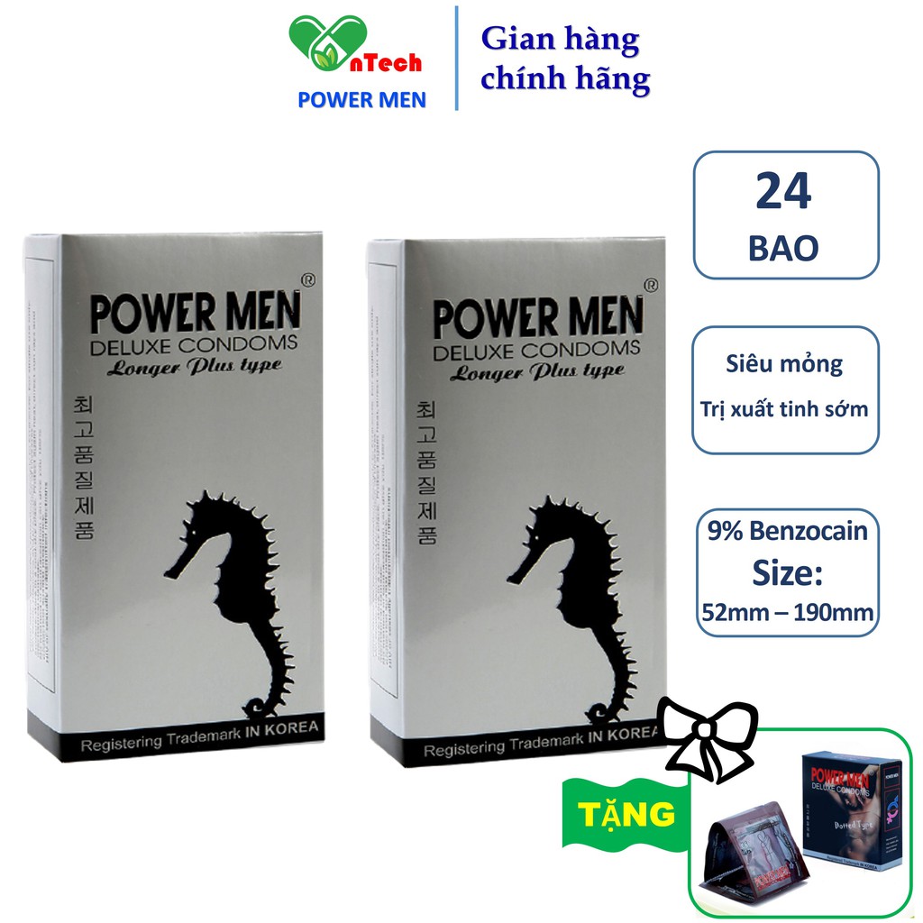 Combo 24 Bao cao su POWER MEN LONGER PLUS gân gai tăng khoái cảm kéo dài thời gian có 9%Benzocain hạn chế xuất tinh sớm