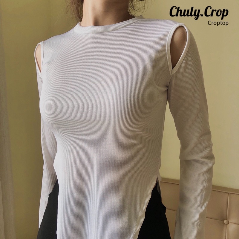 Áo cut-out tay dài vạt xéo dài bao chanh sả, vải xịn mịn. | BigBuy360 - bigbuy360.vn