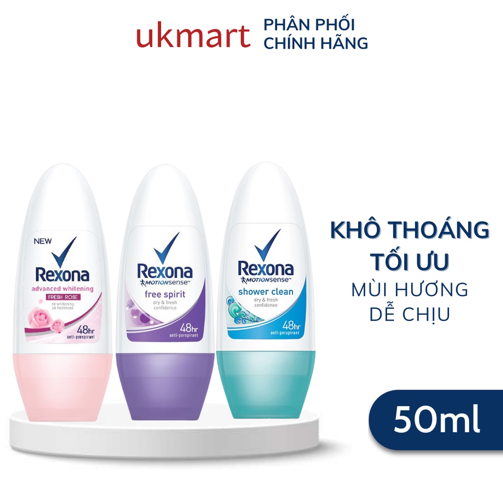 Lăn Khử Mùi Rexona Khô Thoáng Tối Ưu Dưỡng Sáng Tự Nhiên Mát Lạnh Sảng Khoái Dành Cho Nữ 50ml