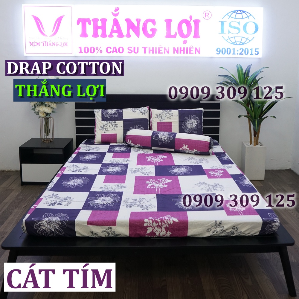 bộ drap (4 món) cotton Thắng Lợi, ga giường cao cấp mẫu cát tím