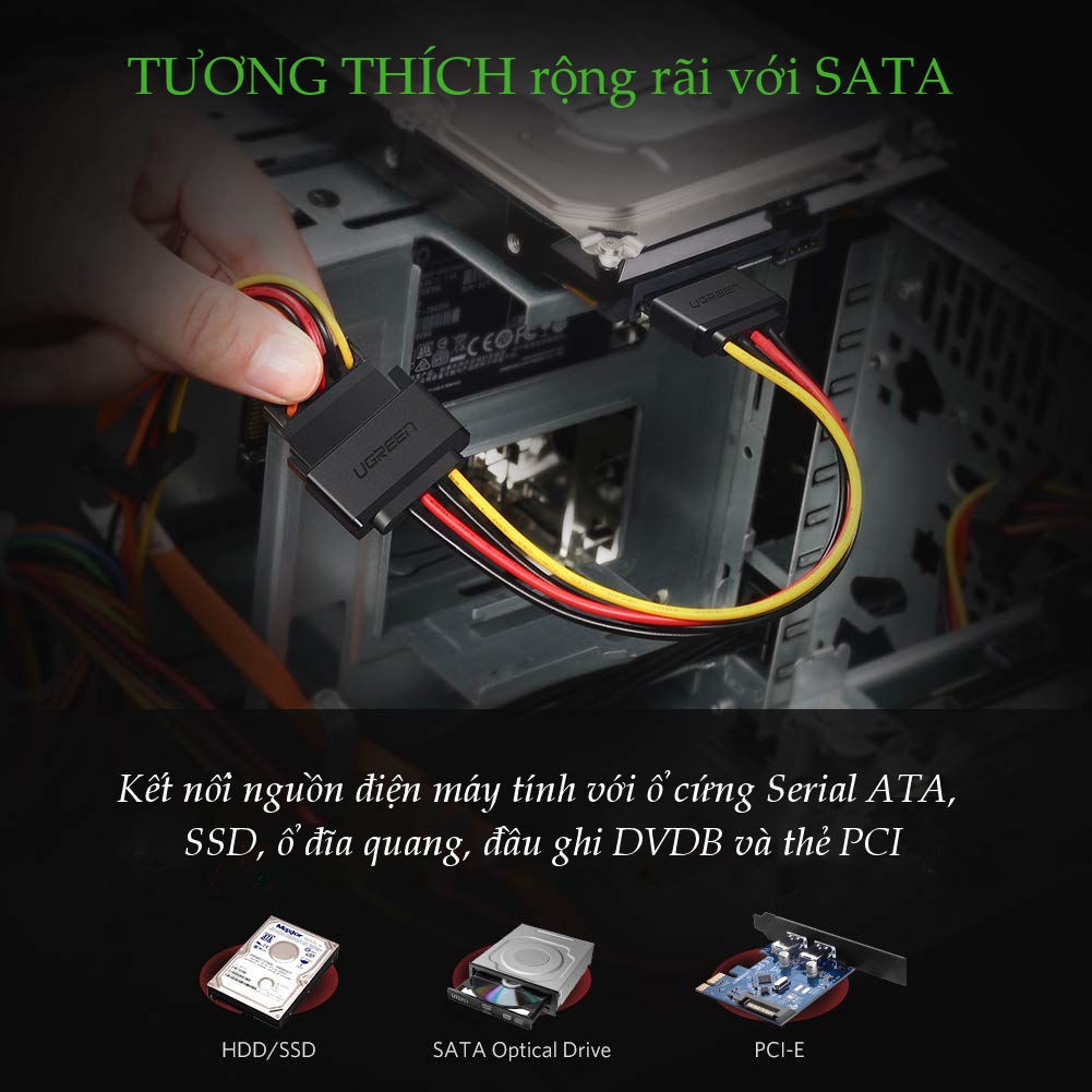 Cáp nguồn SATA 15Pin UGREEN US283 kết nối nguồn điện máy tính với ổ cứng Serial ATA, SSD, ổ đĩa quang, đầu ghi DVDB