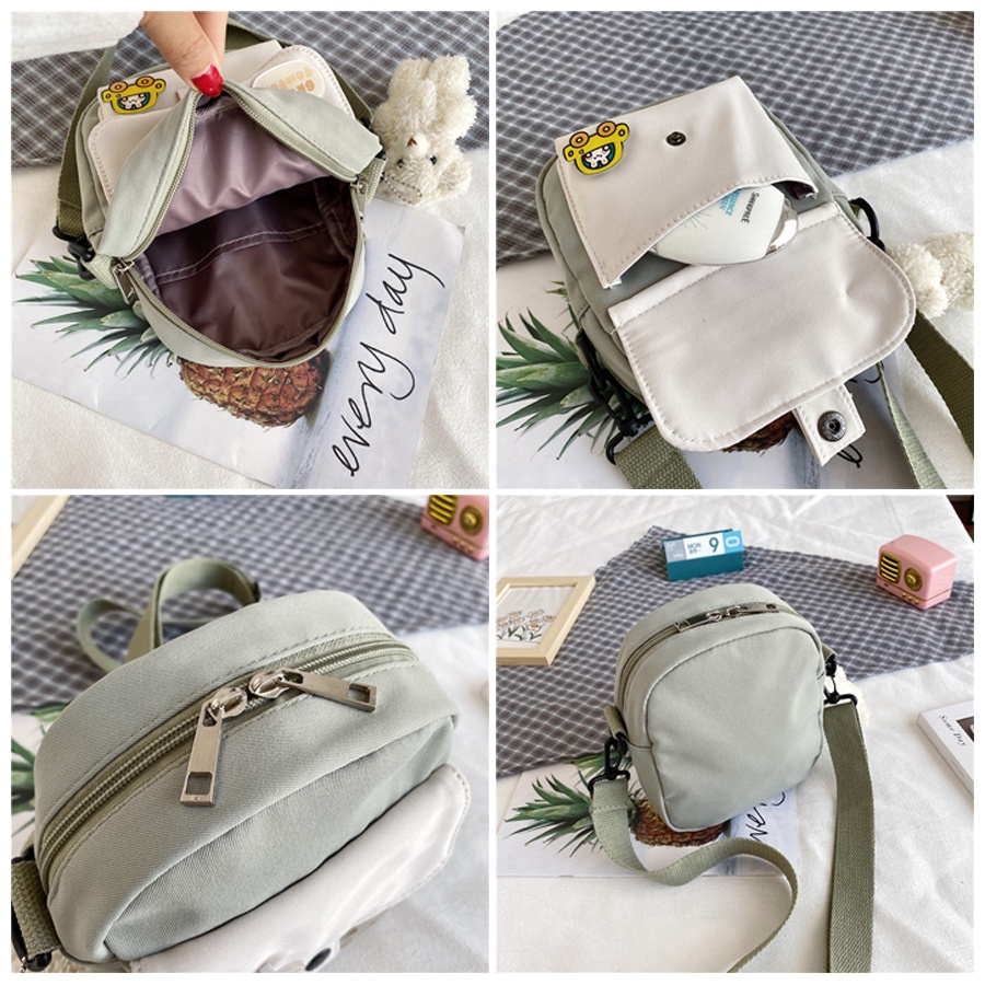Túi Đeo Chéo Mini Vải Mềm Canvas Kèm 2 Sticker Siêu Dễ Thương Phong Cách Thời Trang Cho Nữ