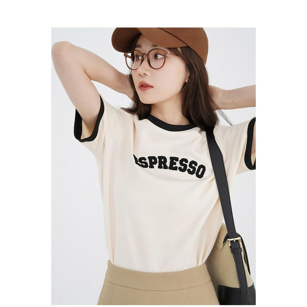 Áo thun baby tee DELIZ Cotton co dãn chất mát thời trang cộc tay màu trắng in chữ espresso ulzzang kiểu hàn