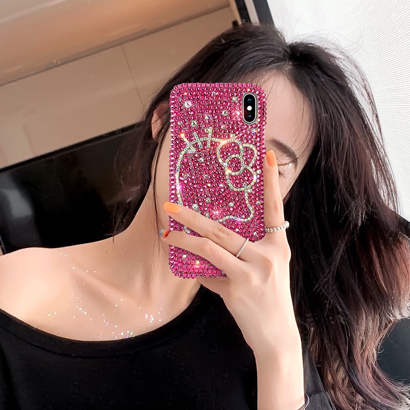 Ốp lưng đính đá hình Hello Kitty cho điện thoại OPPO F11 Pro F9 A3S A5s A7 Realme 3 Pro C2 F7 F5 F1S F1 F3 Plus