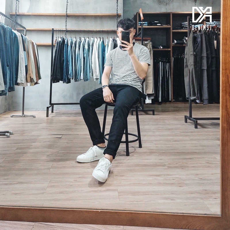 Quần jean nam đen trơn Slim Fit, quần bò nam đẹp ống rộng DENIMST 210403