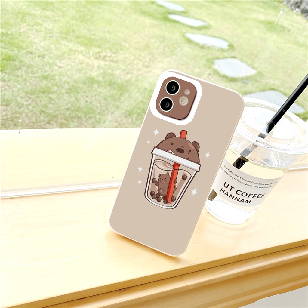 Ốp điện thoại iphone in họa tiết gấu và ly trà sữa đáng yêu cho iPhone X Xs Max Xr 13 12 11 Pro Max 6 6s 7 plus 8 Plus
