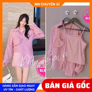 Áo sơ mi phom rộng kèm lót - set áo sơ mi - áo sơ mi hồng phom rộng sle212 ⚡100% ảnh thật⚡