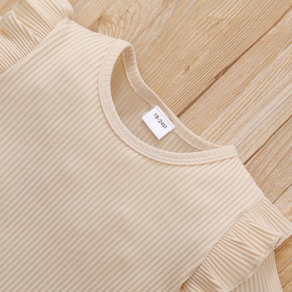 Set quần áo MIKRDOO gồm áo cotton ngắn tay màu be + chân váy yếm in hoa thời trang mùa thu xinh xắn cho bé gái