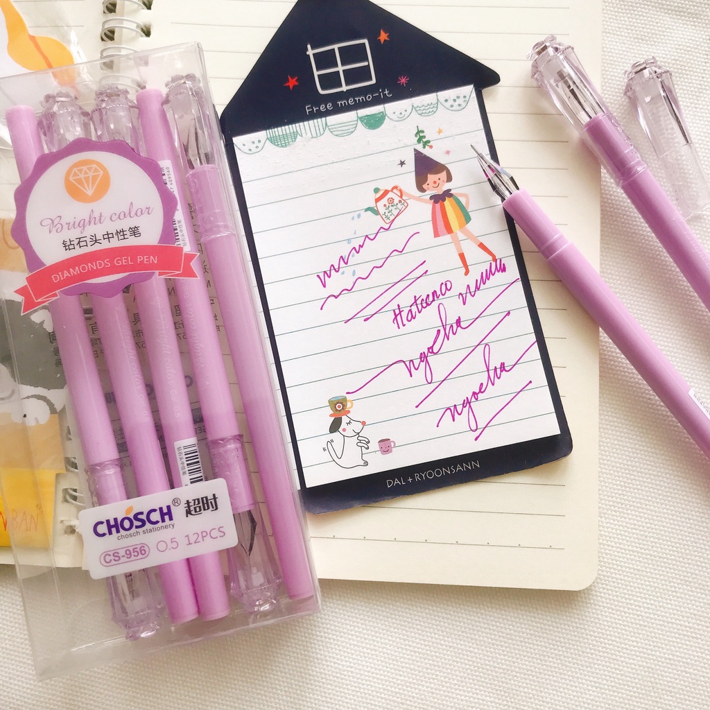 Hộp 12 cây bút Chosch 956 mực tím/xanh ngòi 0.5mm viết êm mực đều