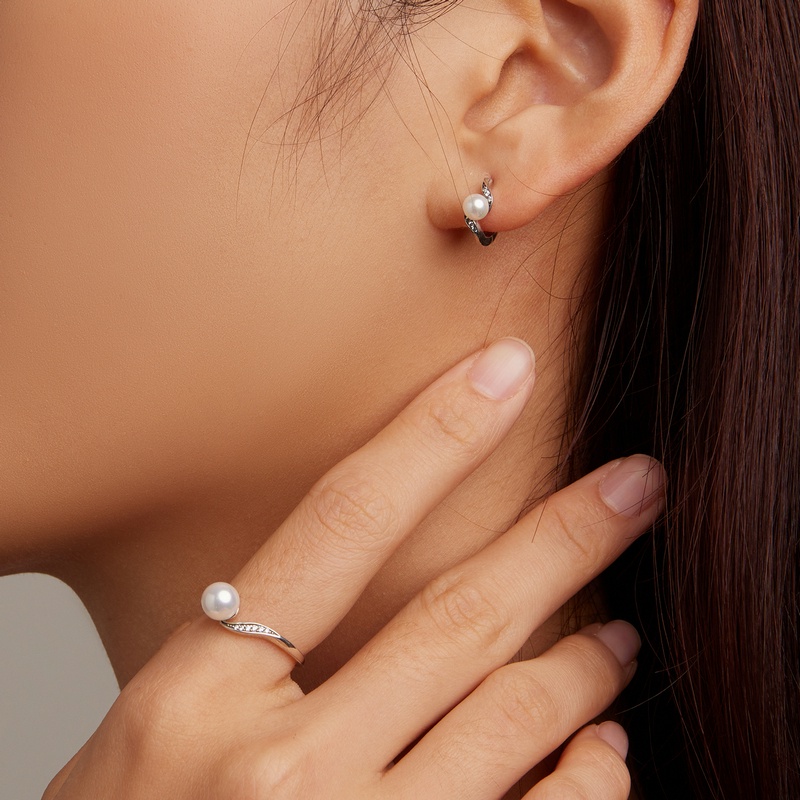 BAMOER Set 3 Kích Cỡ Nhẫn Và Bông Tai Bạc 925 Đính Ngọc Trai Nhân Tạo Thời Trang