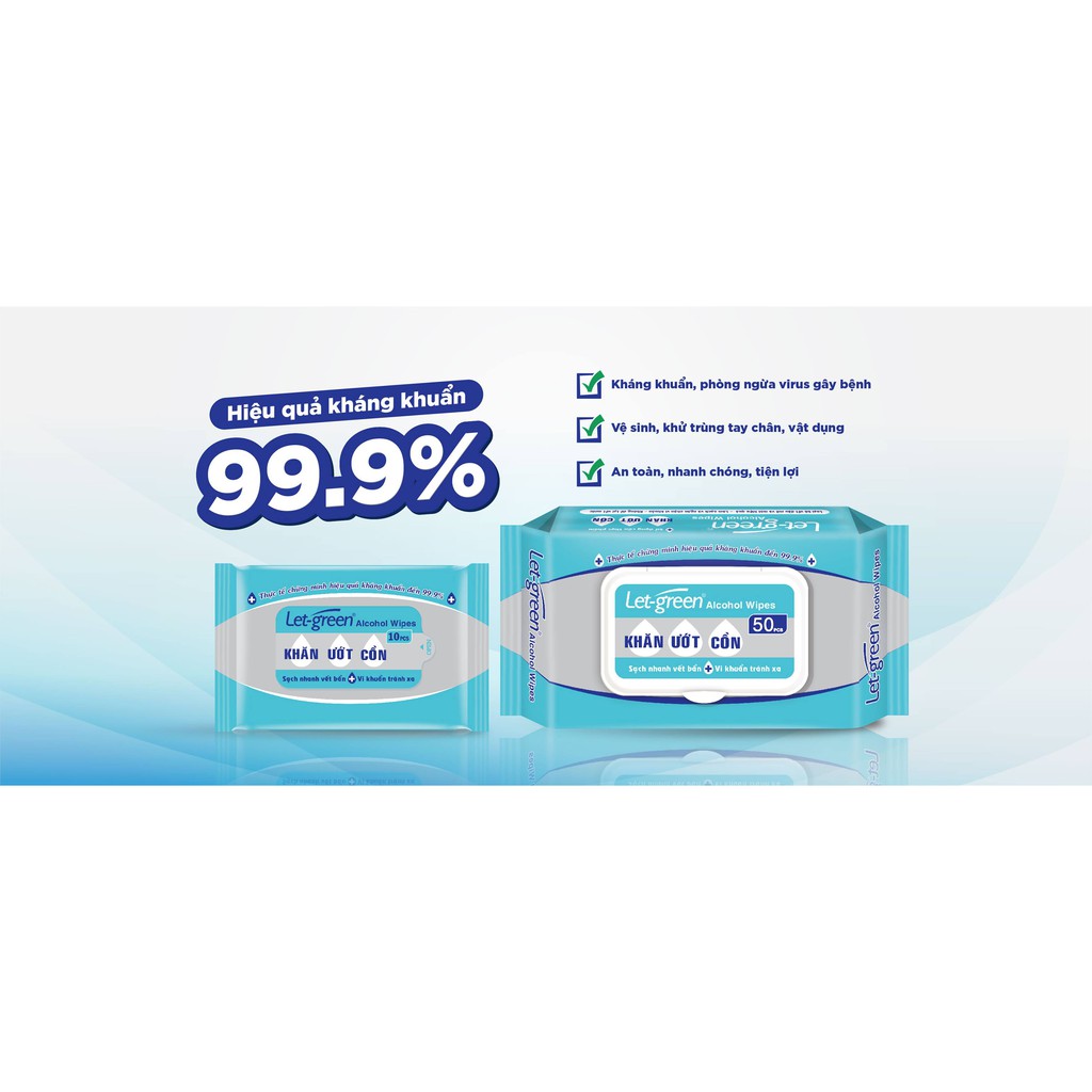 Khăn ướt cồn Let-green sạch vi khuẩn sạch vết bẩn 99%