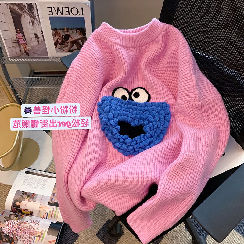 Áo Sweater Dáng Rộng Mềm Mại In Hình Sesame Street Kiểu Retro Nhật Bản Thời Trang Thu Đông Cho Nữ