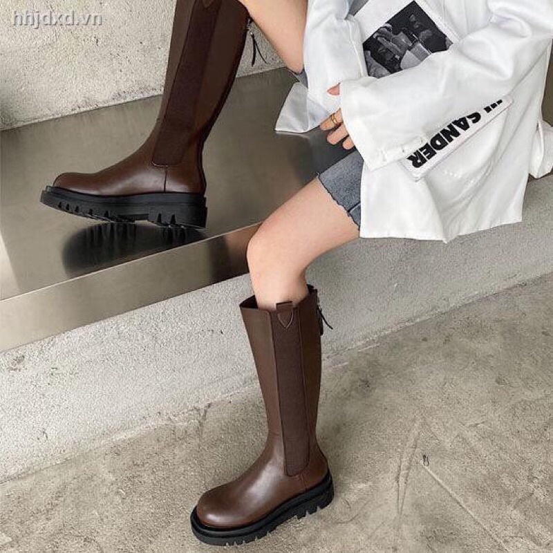 (sẵn 36.39, 38 nâu )mã B023 - Boot đùi mona plus- đế 5cm  có chun 2 bên sườn+khoá sau(ảnh+video shop quay độc quyền) | BigBuy360 - bigbuy360.vn