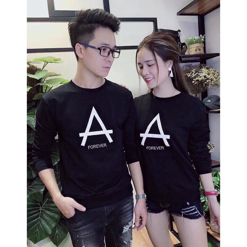 Đồ cặp nam nữ thun tay dài in chữ forever có 2 màu đen trắng